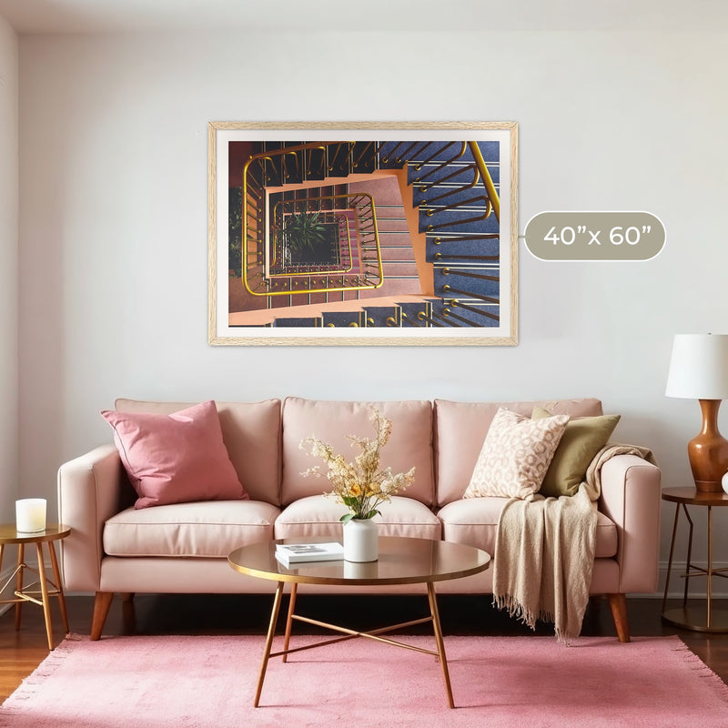 Geometric Stairway Pattern in Steel Blue - Sage and Rose Prints