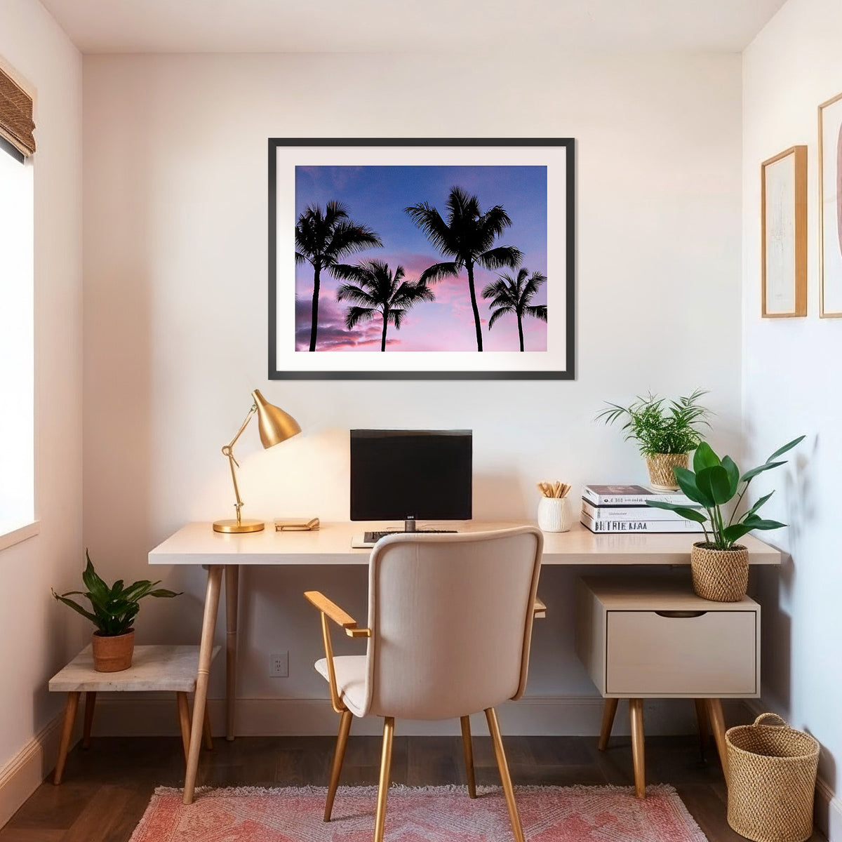 Palm Tree Silhouettes and Purple Sky No2 - Sage and Rose Prints