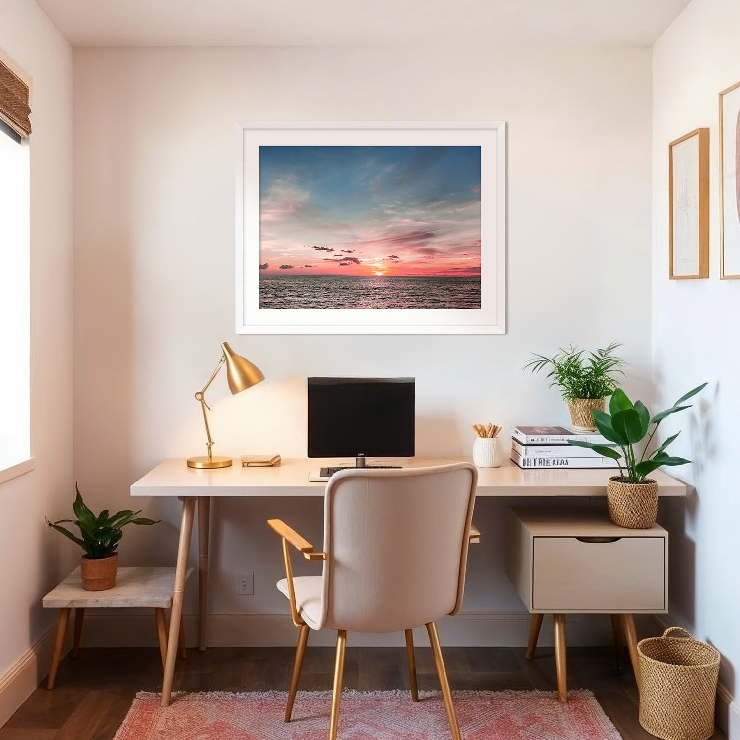 Pink Sunset Sky Ocean Photography - Sage and Rose Prints
