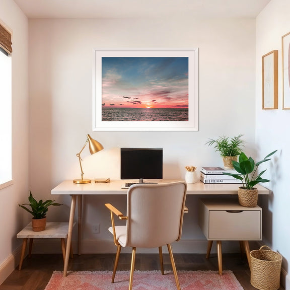 Pink Sunset Sky Ocean Photography - Sage and Rose Prints