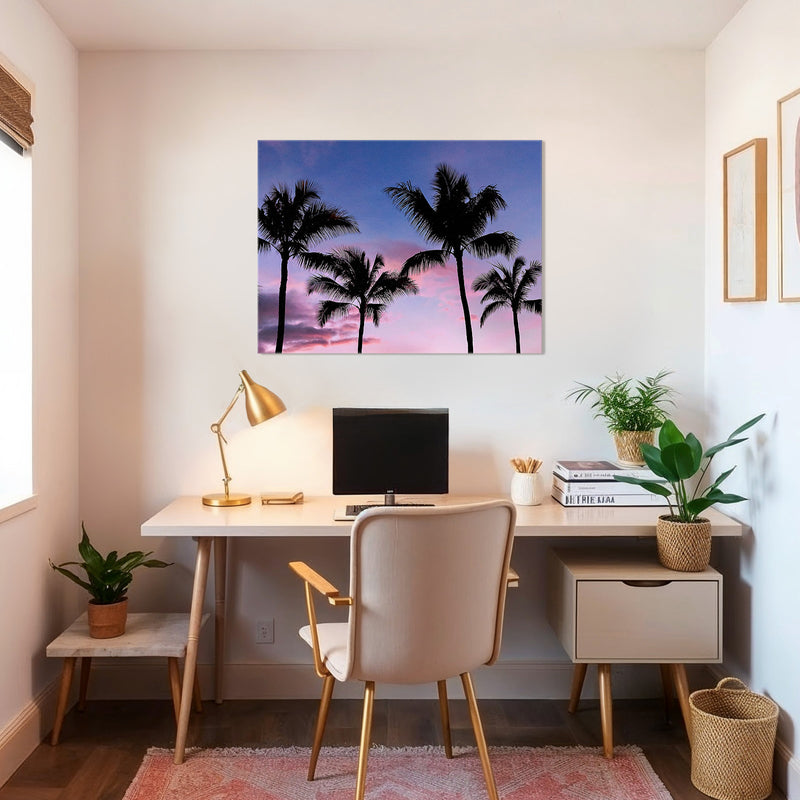 Palm Tree Silhouettes and Purple Sky No2 - Sage and Rose Prints