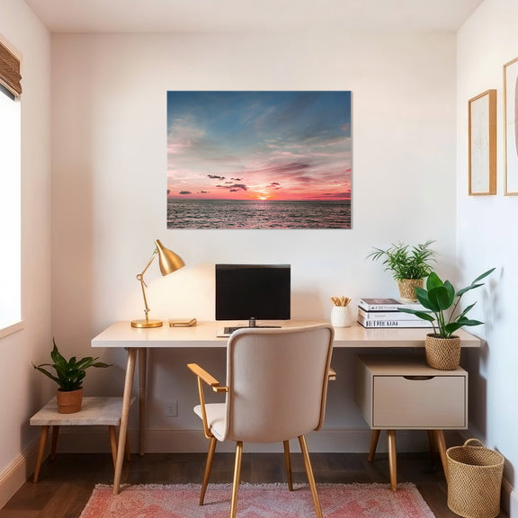 Pink Sunset Sky Ocean Photography - Sage and Rose Prints