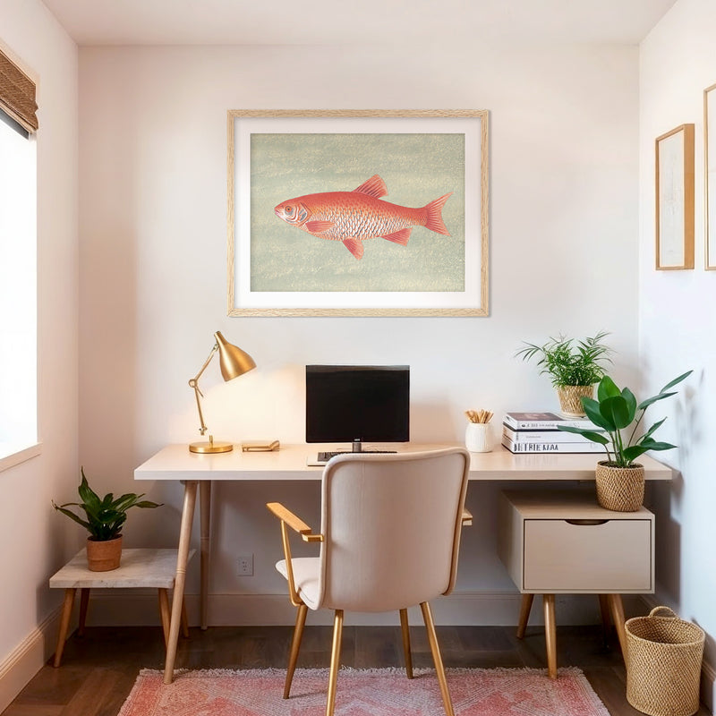 Burnt Orange and Green Vintage Fish Print - Sage and Rose Prints