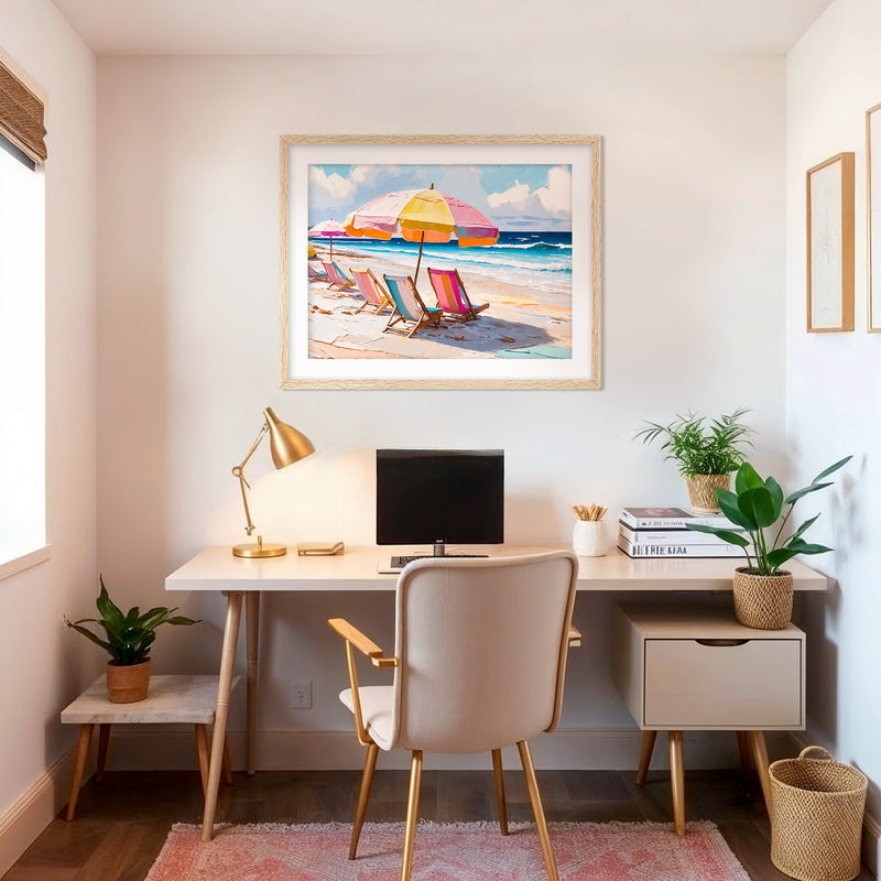 Bright Pink Beach Umbrellas and Chairs - Sage and Rose Prints