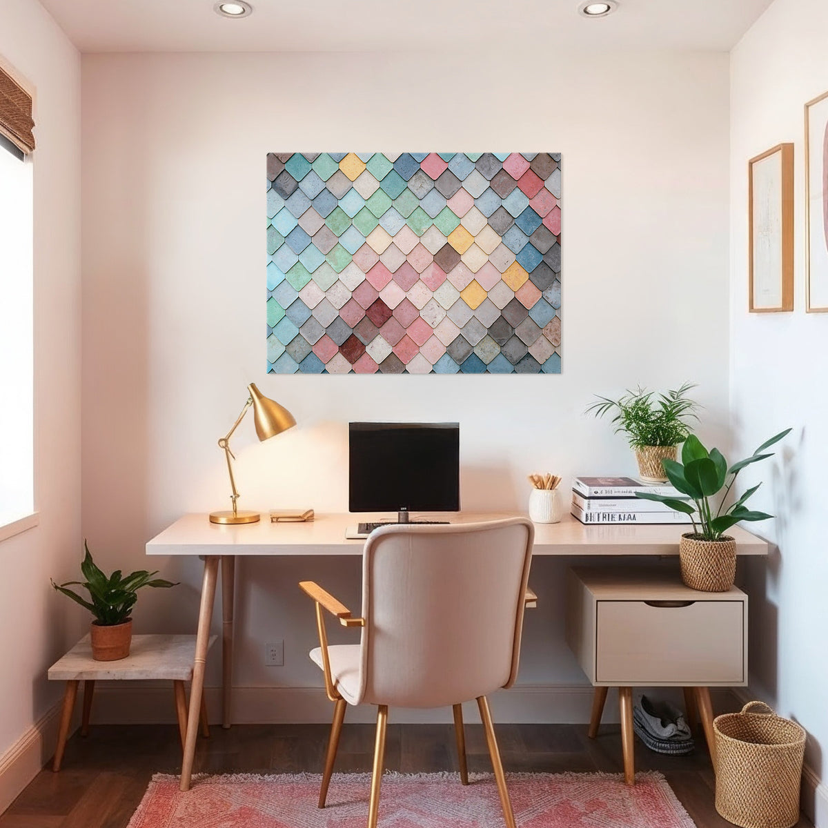 Dusty Pink and Blue Geometric Wall Pattern - Sage and Rose Prints