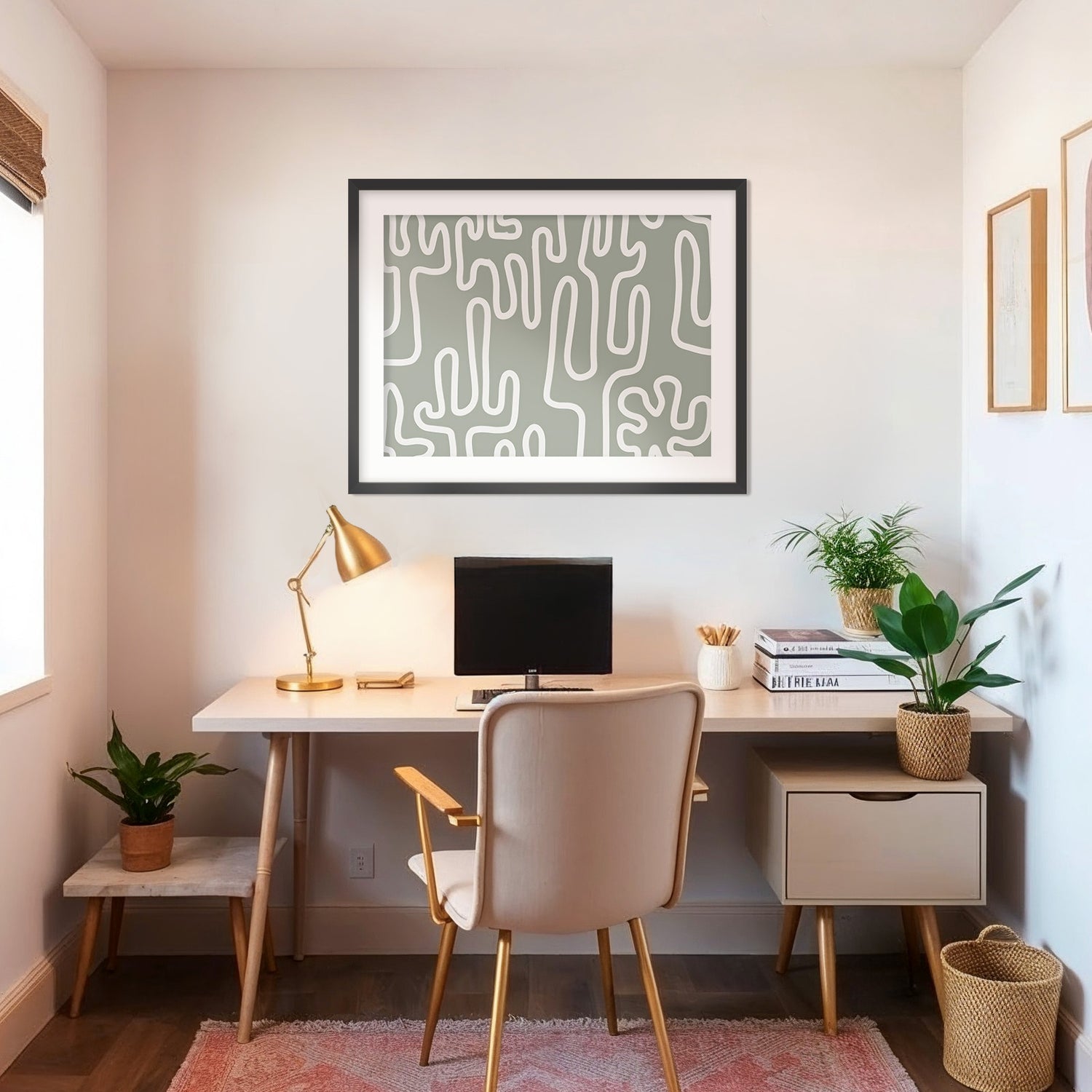 Abstract Cactus Line Art - Sage and Rose Prints