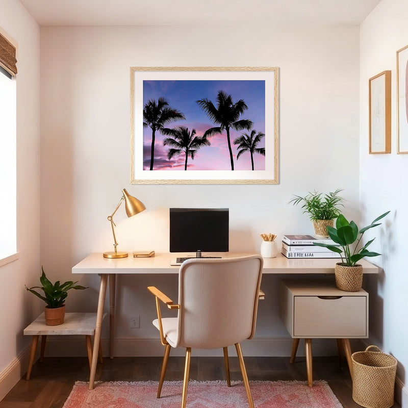 Palm Tree Silhouettes and Purple Sky No2 - Sage and Rose Prints