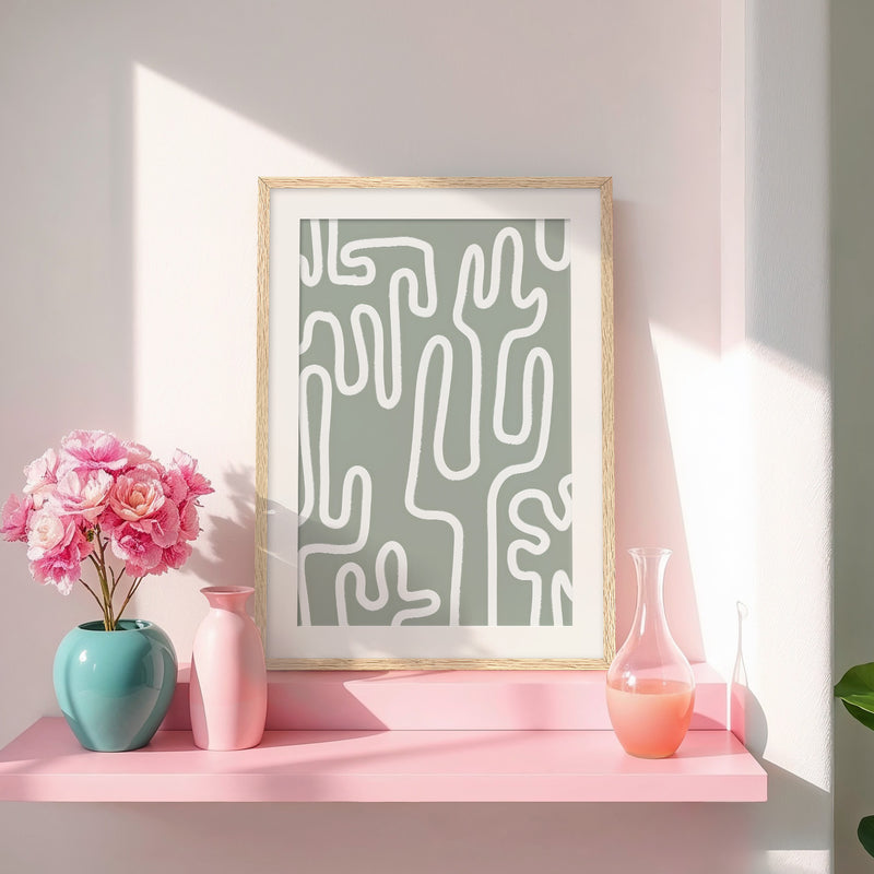 Abstract Cactus Line Art Print - Sage and Rose Prints