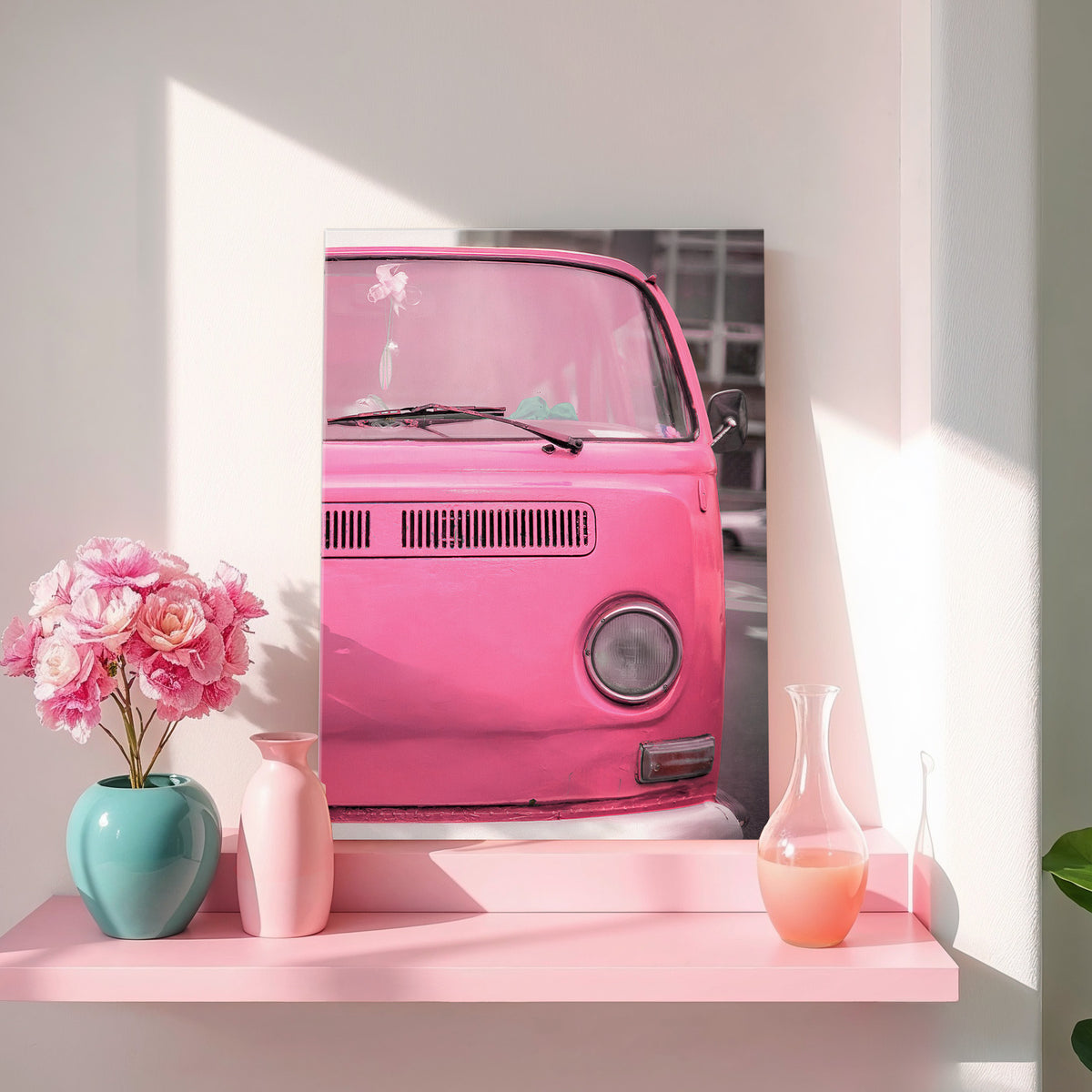Pink Retro VW Van Photo No1 - Sage and Rose Prints