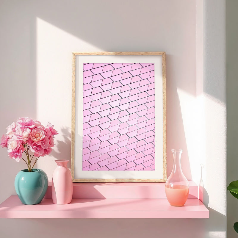 Pink Tile Wall Pattern Art No1 - Sage and Rose Prints
