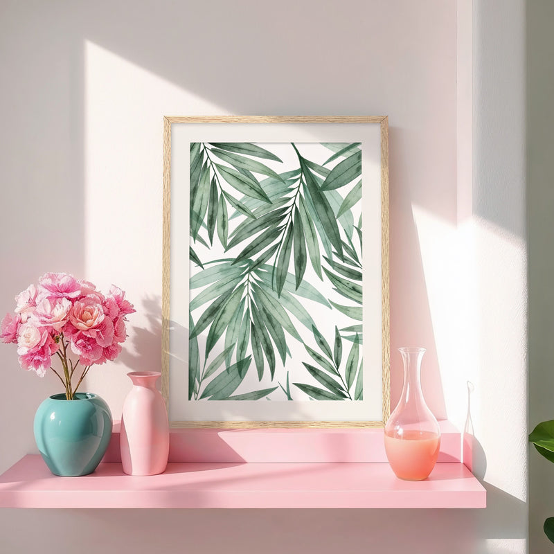 Muted Palm Watercolor Print - Sage and Rose Prints