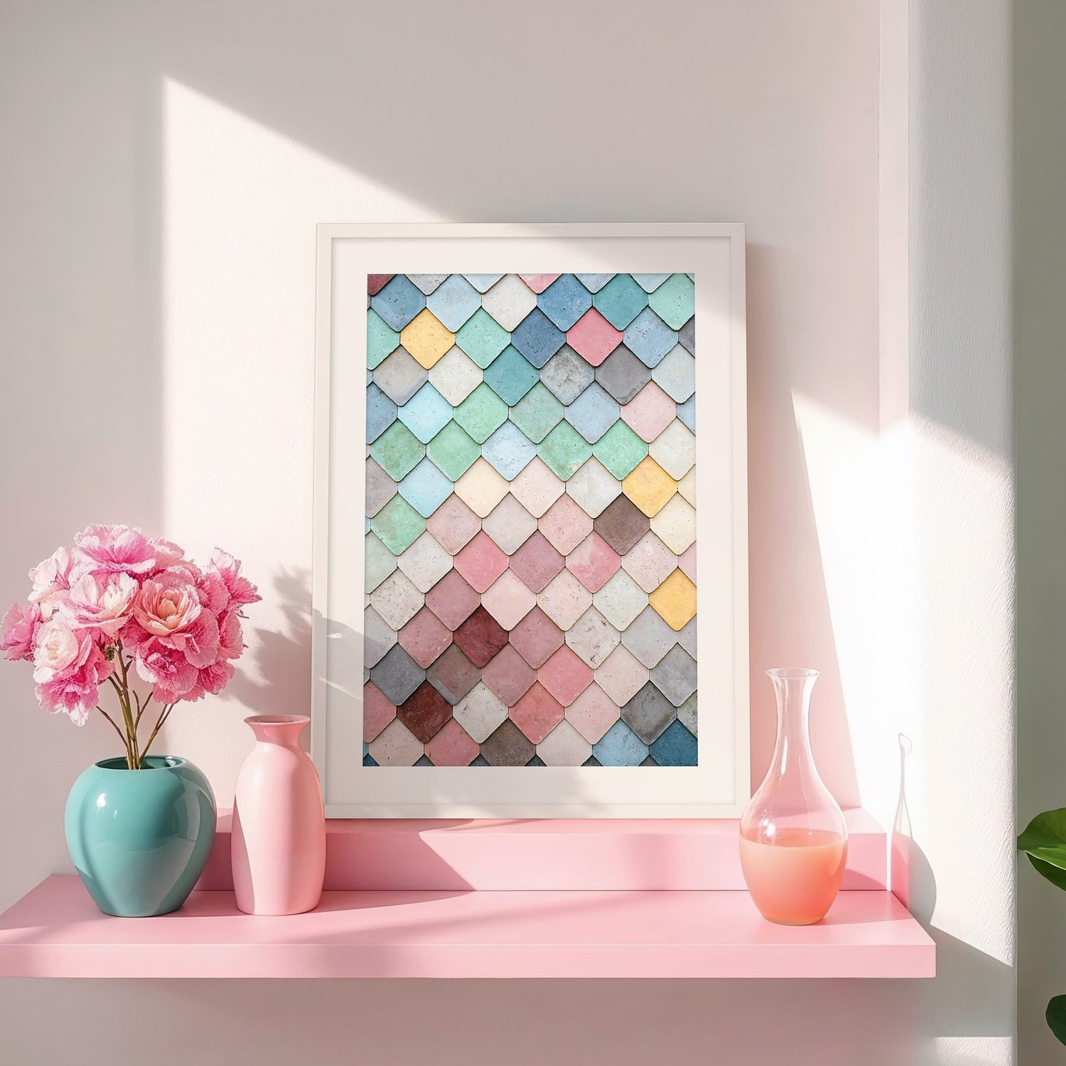 Dusty Pink and Blue Geometric Wall Pattern No1 - Sage and Rose Prints