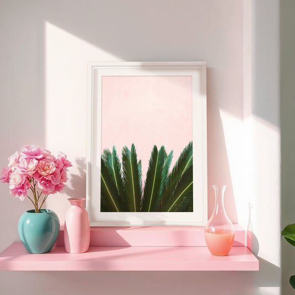 Tropical Leaves and Soft Pink No1 - Sage and Rose Prints