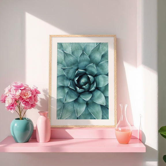 Teal Geometric Succulent Photo No1 - Sage and Rose Prints