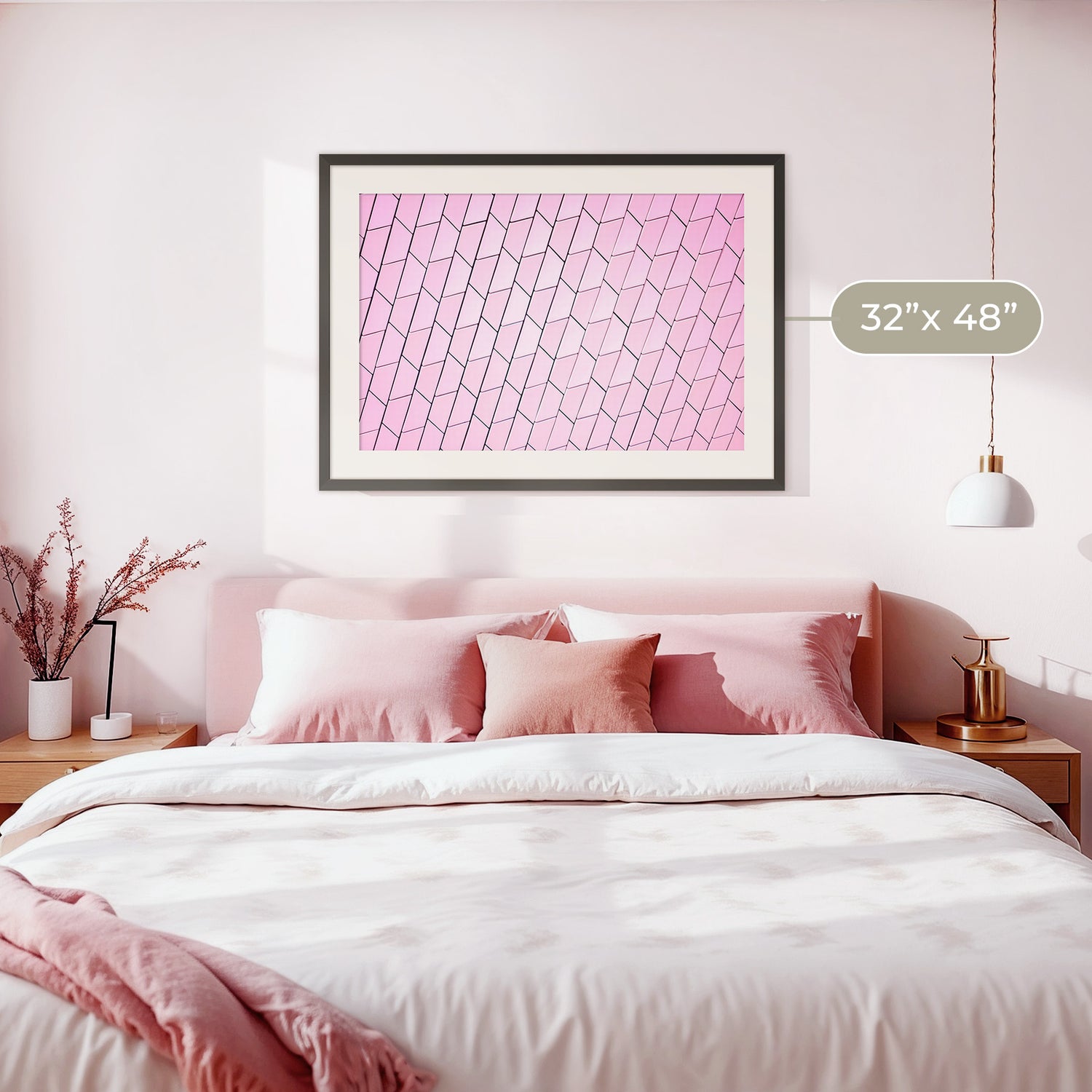 Pink Tile Wall Pattern Art - Sage and Rose Prints