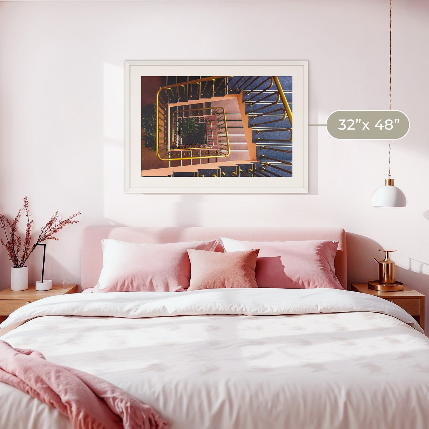 Geometric Stairway Pattern in Steel Blue - Sage and Rose Prints