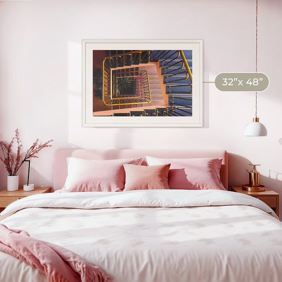 Geometric Stairway Pattern in Steel Blue - Sage and Rose Prints