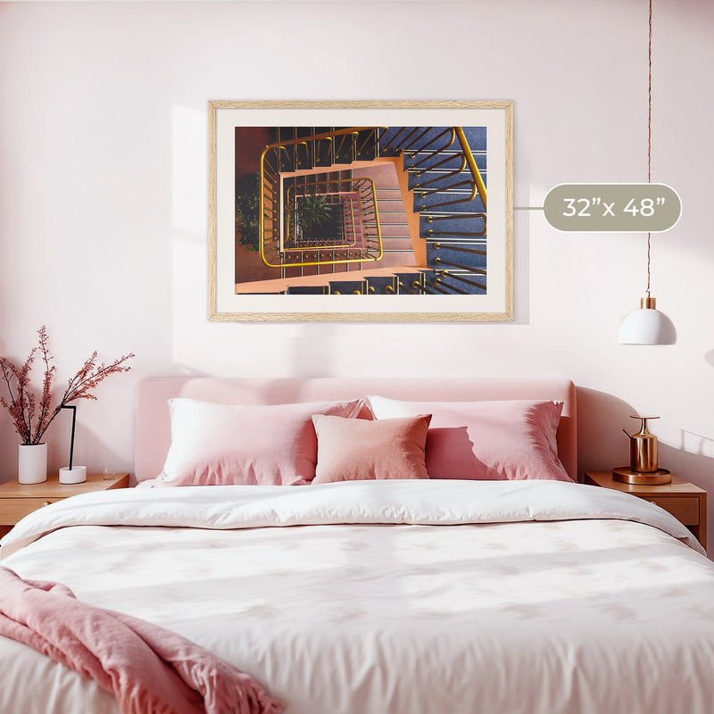 Geometric Stairway Pattern in Steel Blue - Sage and Rose Prints
