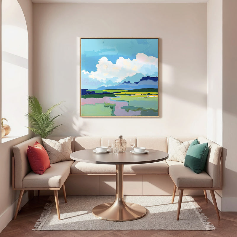 Fluffy Clouds and Green Fields Abstract Art - Sage and Rose Prints