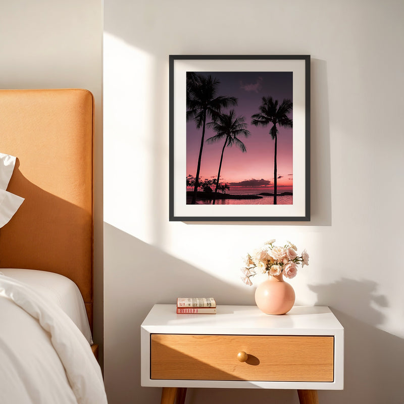 Bright Pink Sunset and Palm Trees Art - Sage and Rose Prints