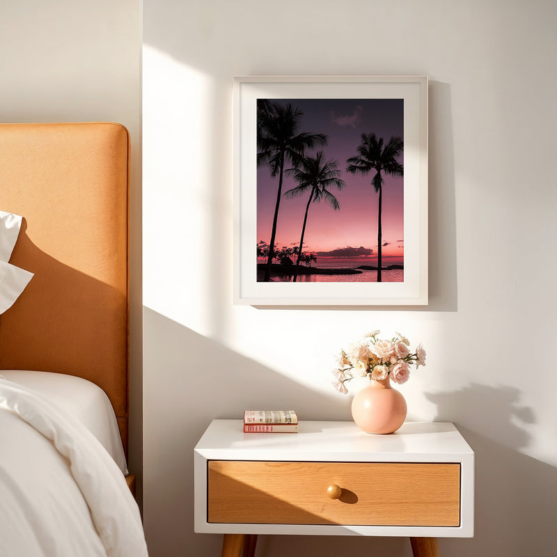 Bright Pink Sunset and Palm Trees Art - Sage and Rose Prints