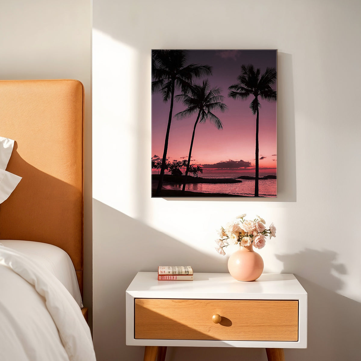 Bright Pink Sunset and Palm Trees Art - Sage and Rose Prints