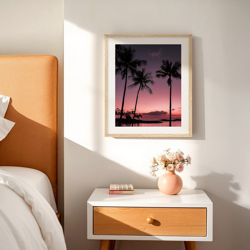 Bright Pink Sunset and Palm Trees Art - Sage and Rose Prints