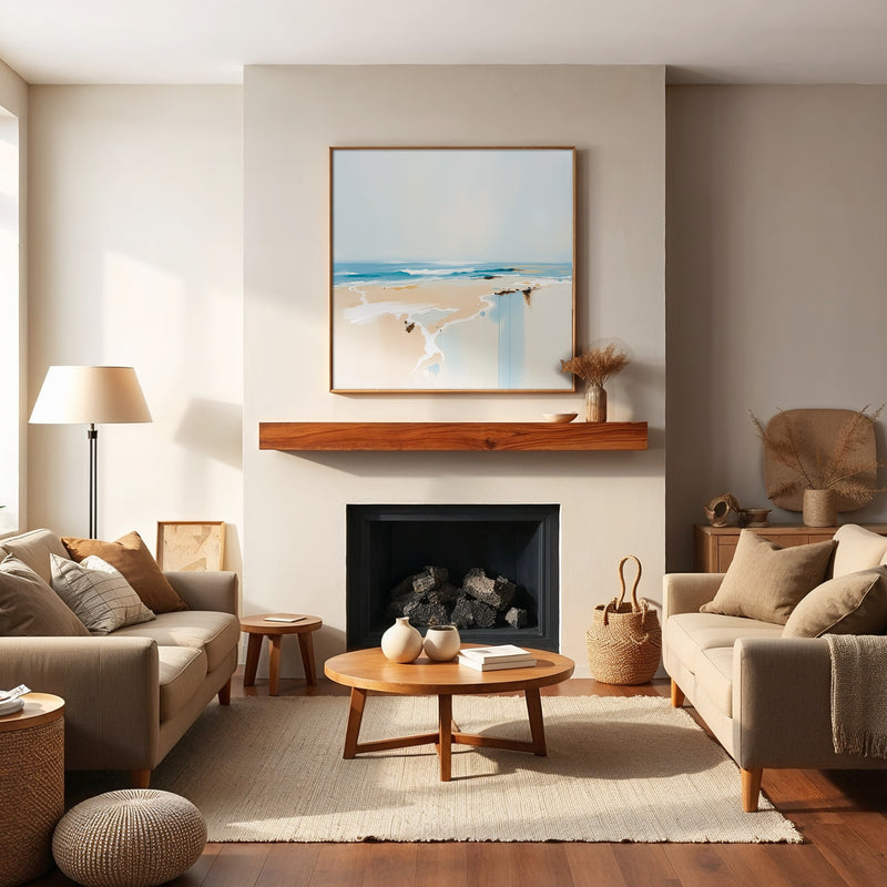 Teal and Tan Abstract Beach - Sage and Rose Prints