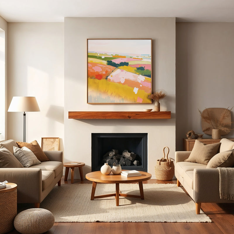 Vibrant Summer Countryside Abstract Art - Sage and Rose Prints