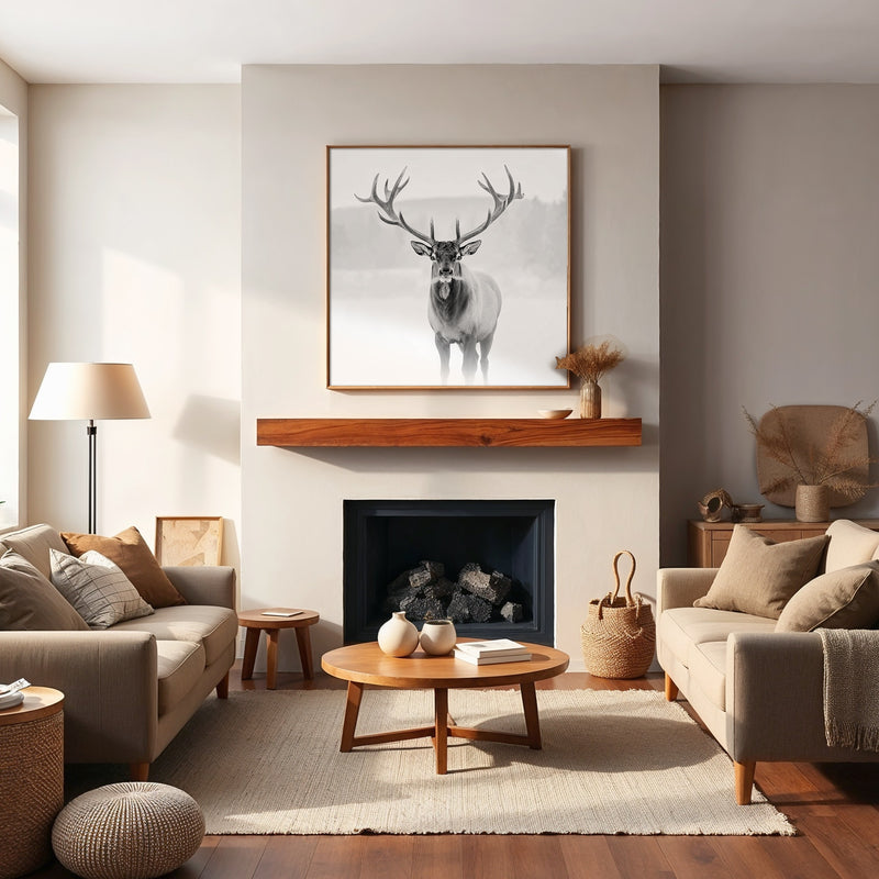 AK-31-Black and White photo of a deer in winter - Sage and Rose Prints