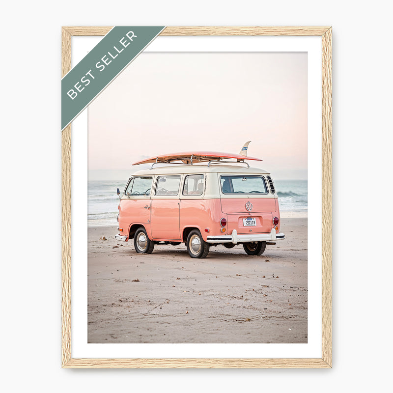 Retro Van on the Beach - Sage and Rose Prints