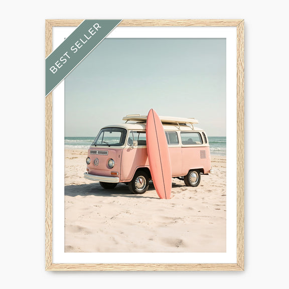 Sepia Surfer Van on the Beach - Sage and Rose Prints